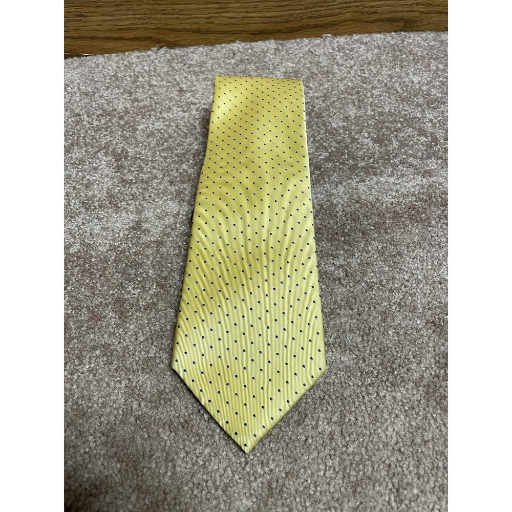 Vintage Tommy Hilfiger Necktie 100% Silk Yellow Blue Polka Dots 3.25" W